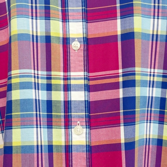Chaps Preppy Pink & Blue Multicolor Plaid 3/4 Sleeve Button Down Shirt XL - Picture 7 of 16